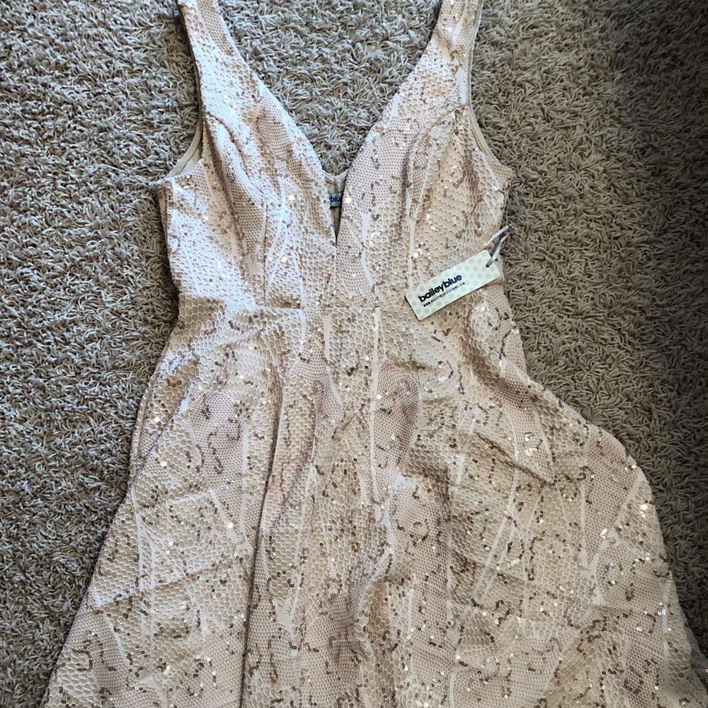 Blush pink and rose gold sequin party dress